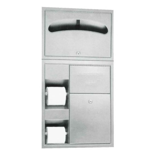 Встроенный шкаф с двумя держателями туалетной бумаги, диспенсером для накладок и контейнером для мусора Nofer, хром (12031.S) - Фото 1