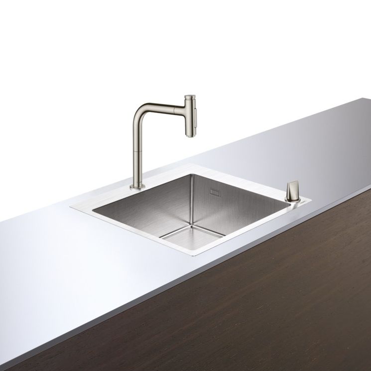 Кухонная мойка Hansgrohe C71 C71-F450-06 Sink combi 550x500 со смесителем, stainless steel (43201800) - Фото 1