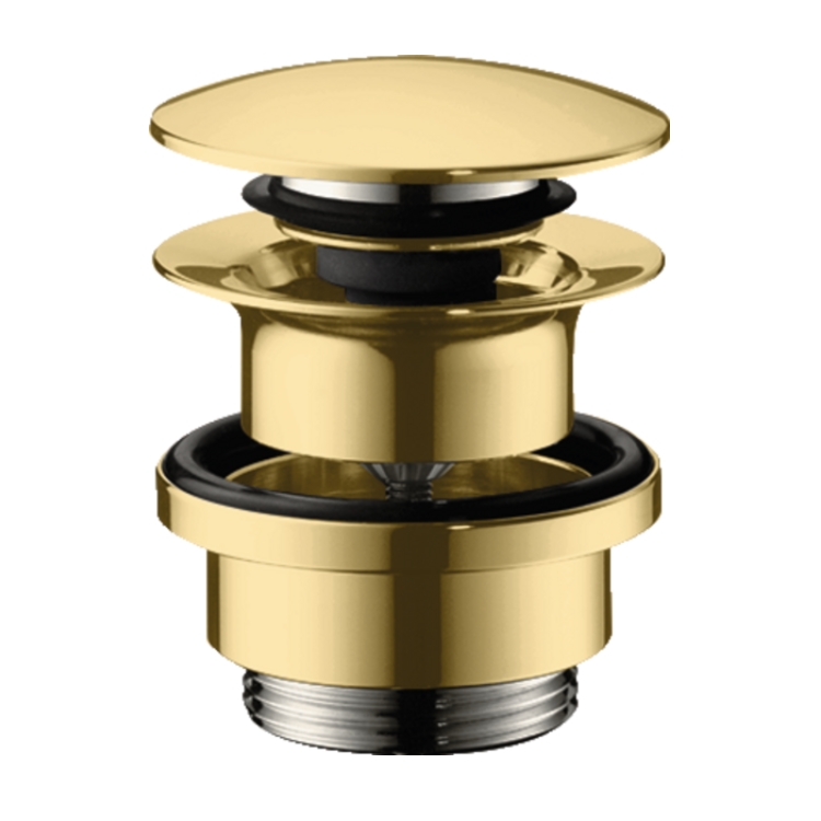 Донний клапан для умивальників Hansgrohe з переливом push-open, поліроване золото Optic (50100990) - Фото 1
