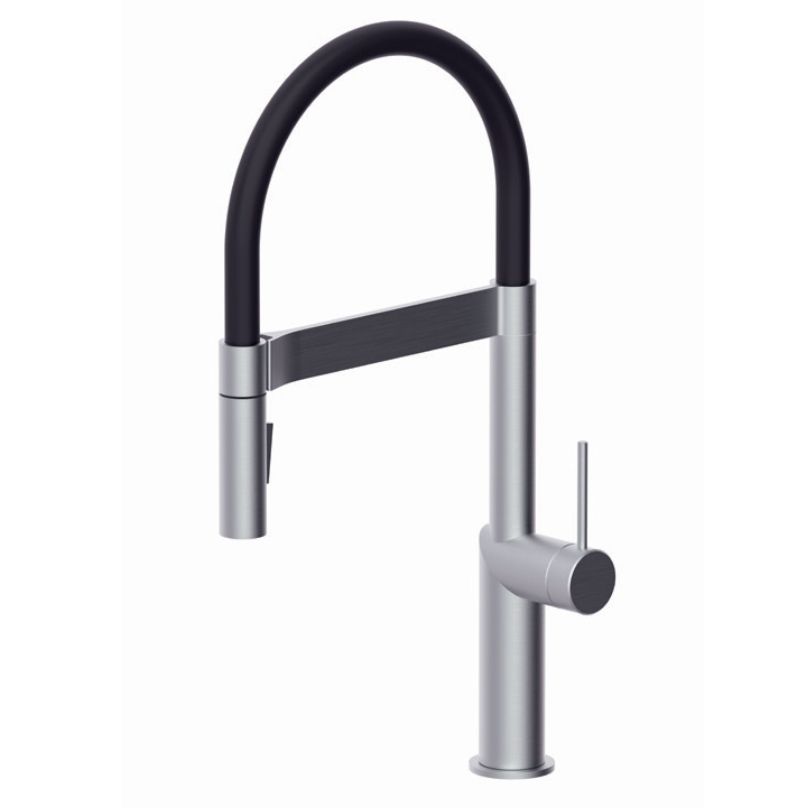 Смеситель для кухни Paffoni Light Professional, поворотный излив, с ручным душем, Steel (INOX179AC) - Фото 1