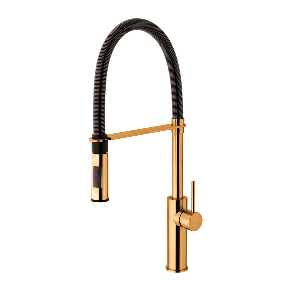 Смеситель для мойки Paffoni Light Professional, Brushed honey gold/ Matt black (LIG179HGSPNO) - Фото 1