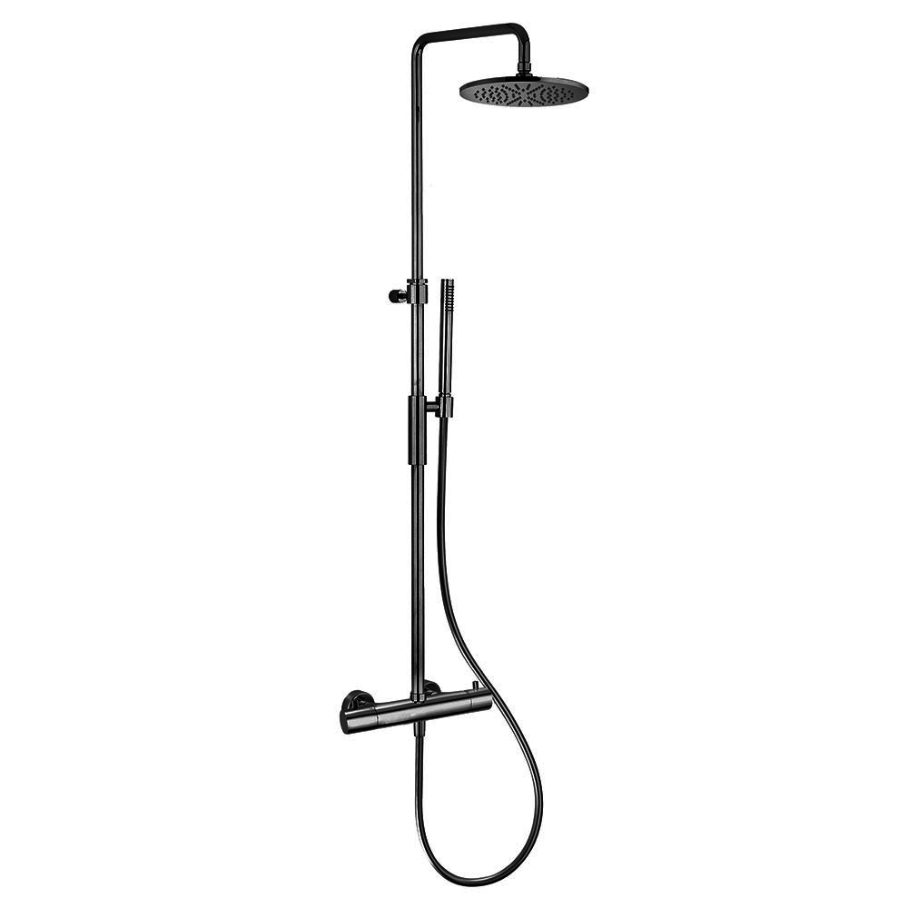 Душевая система Paffoni Light, с термостатом, верхняя лейка 225 мм, Brushed Black Nickel (ZCOL646LIQNKNSP) - Фото 1