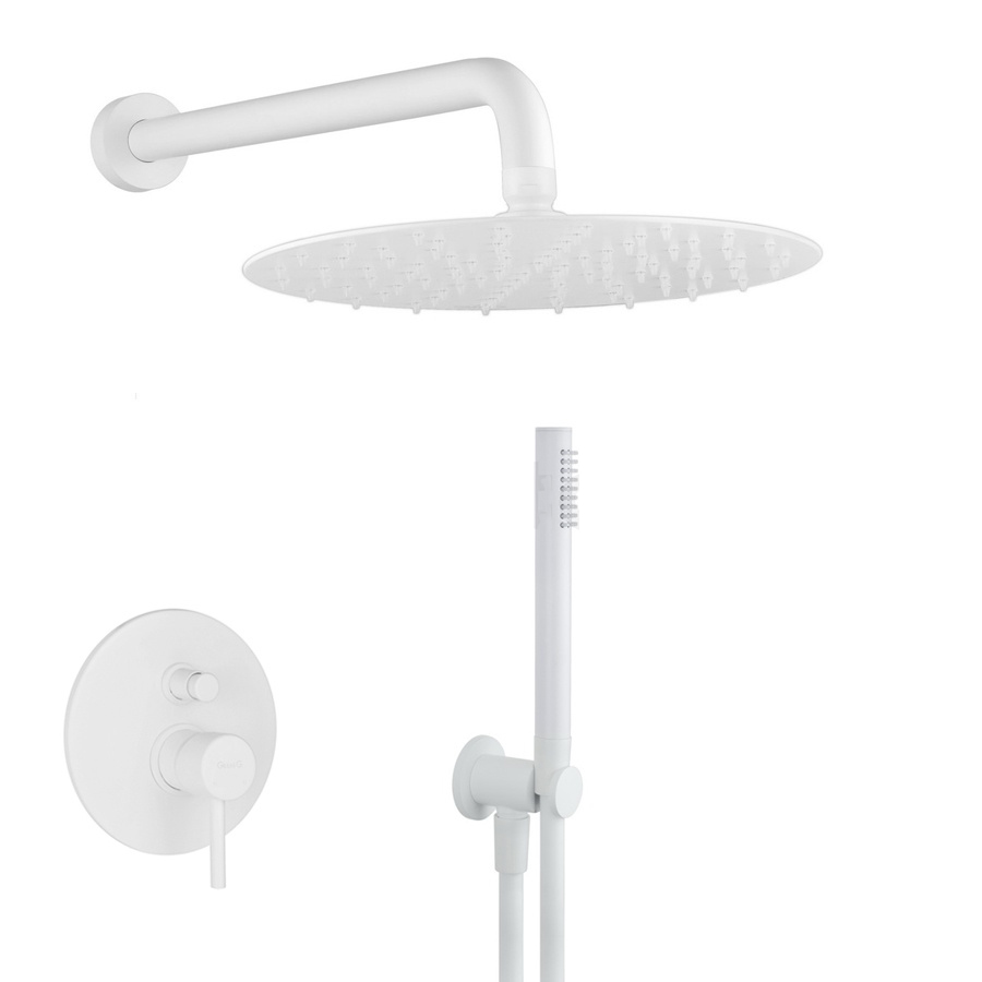 Комплект для душа Giulini:смеситель, верхний душ, ручной душ, держатель, гибкий шланг, белый матовый (6513KB-25BO) - Фото 1