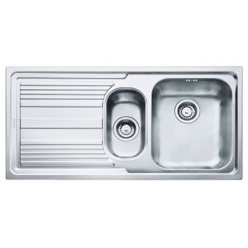 Кухонна мийка Franke Logica line LLL 651, накладна, 2 чаші, крило зліва, вентиль, сифон, 100х50, нержавіюча сталь з декором (101.0381.836)