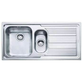Кухонна мийка Franke Logica line LLL 651, накладна, 2 чаші, крило праворуч, вентиль, сифон, 100х50, нержавіюча сталь з декором (101.0381.837)