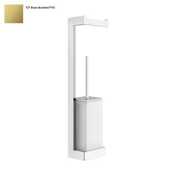 Стойка с держателем туалетной бумаги и ершиком Gessi Rettangolo, настенная, белая, Bruched Brass PVD (20867727)