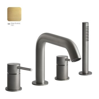 Смеситель для ванны Gessi 316 на 4 отверстия с переключателем, изливом и шлангом 1,50 м, Brass Brushed PVD (54037-727)