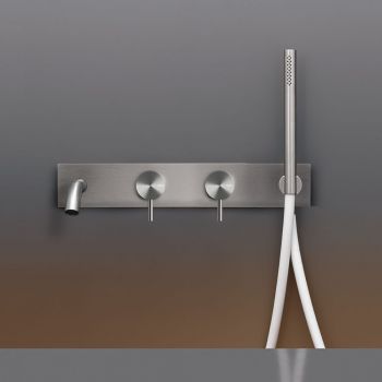 Комплект настенный из 2 смесителей для ванны CeaDesign Milo360 с изливом и цилиндрическим ручным душем D18 мм, сатин (MIL86S)