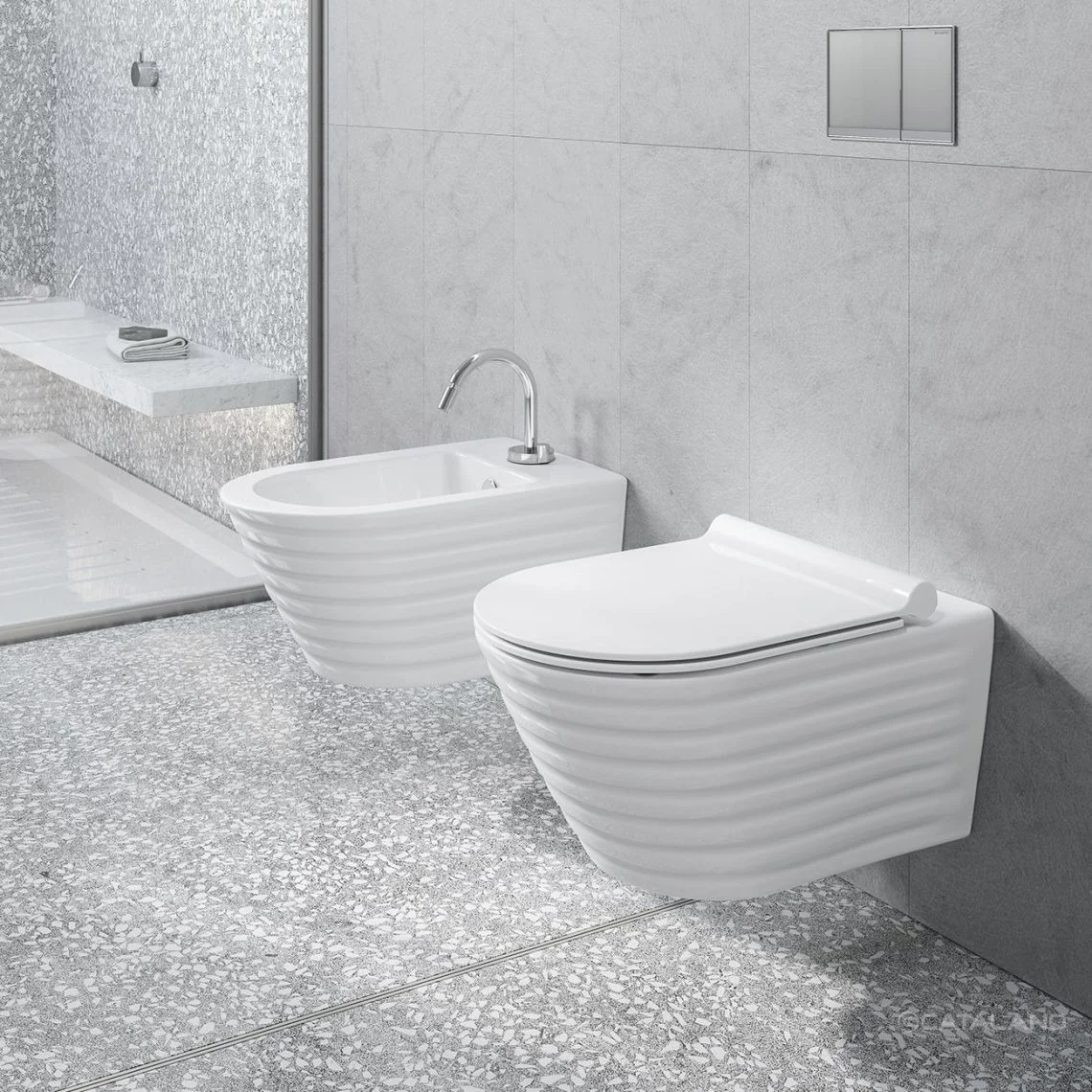 Підвісний унітаз безободковий Catalano Zero Classy 35x55, білий/золото (1VS55RZEBO) - Фото 2