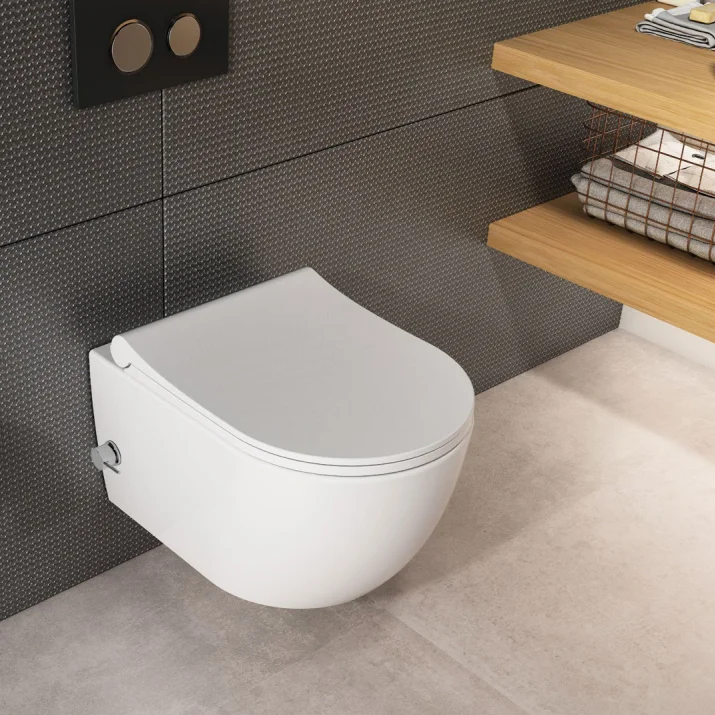 Унитаз-биде подвесной безободковый с крышкой Quarter Bath Deep, холодная и гарячая вода, белый (70DE03054.00.4.3.02/30SCD.03.02..WG) - Фото 2