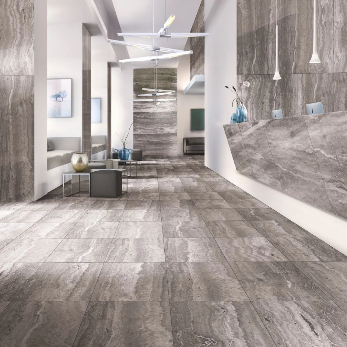 Керамогранит крупноформатный Casalgrande Padana Marmoker Travertino Titanium 118x236 Lucido 6,5mm (10900011) - Фото 2