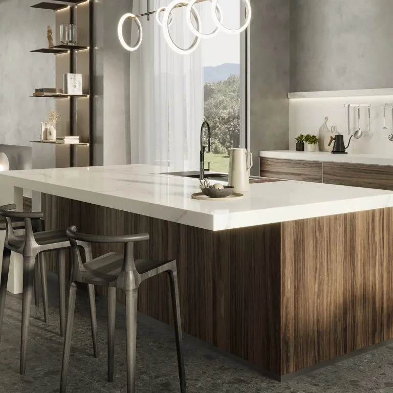Керамогранитная плита для столешниц Atlas Plan, Calacatta Apuano Polished 160x320, Kit Endless 4 pcs Rt. 6 мм (AKFN) - Фото 4
