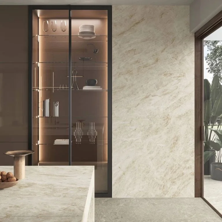 Керамогранитная плита для столешниц Atlas Plan, Taj Mahal White Bookmatch Polished 162x324 ST 12 мм (HEUS) - Фото 4