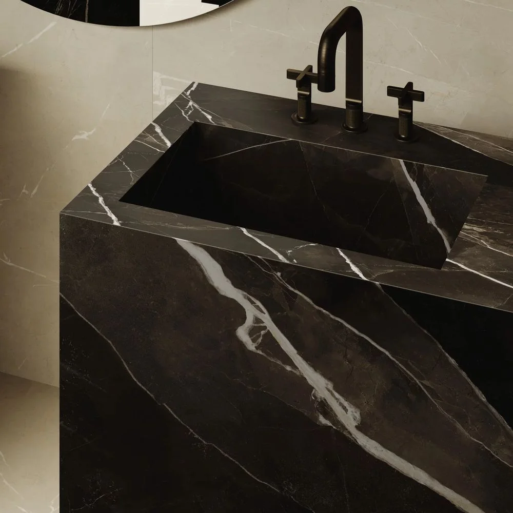 Керамогранитная плита для столешниц Marazzi, Grande Marble Look Calacatta Black Faccia A Lux Stuoiato 162х324 12 мм (MF94) - Фото 2
