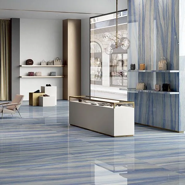 Керамогранит Fiandre Marmi Maximum Azul Macaubas Lucidato 6 мм 150x75 (MML546715) - Фото 2