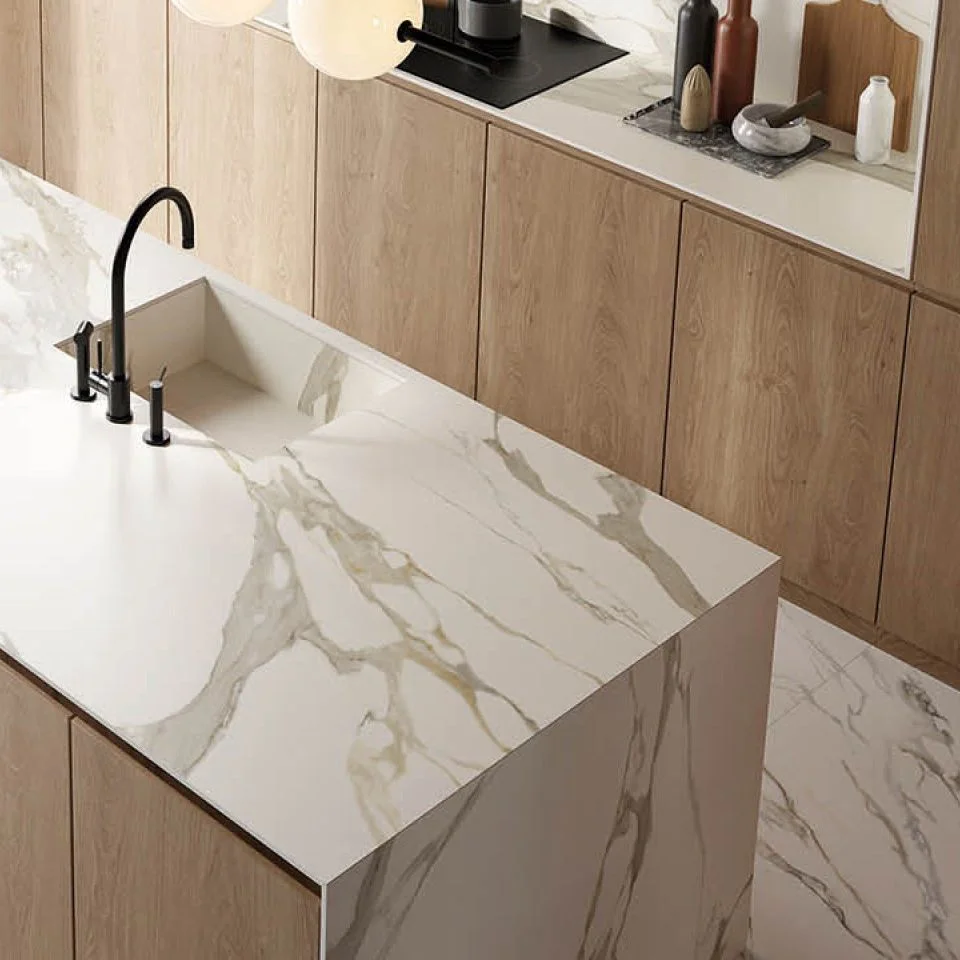 Керамогранитная плита для столешниц ABK STONE Calacatta Michelangelo Slab B 163,5x323см Soft 12 mm (PF60009824) - Фото 2