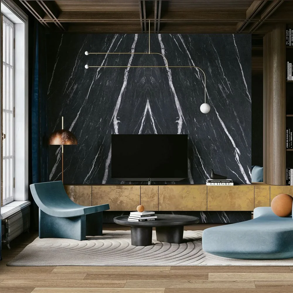 Керамогранитная плита для столешниц ABK Stone, Marble Black Passion Slab B Fullvein3D 163,5x323 Soft 20 мм (PF60014574) - Фото 3