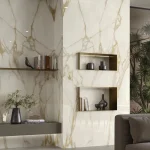Керамогранитная плита для столешниц Atlas Plan, Calacatta Gold Polished 160x320 Rt. 6 мм (AKE6) - Фото 2