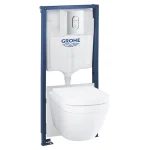 Комплект унитаза подвесного с инсталляцией Grohe Solido 5 в 1 с овальной кнопкой, хром (39536000) - Фото 1
