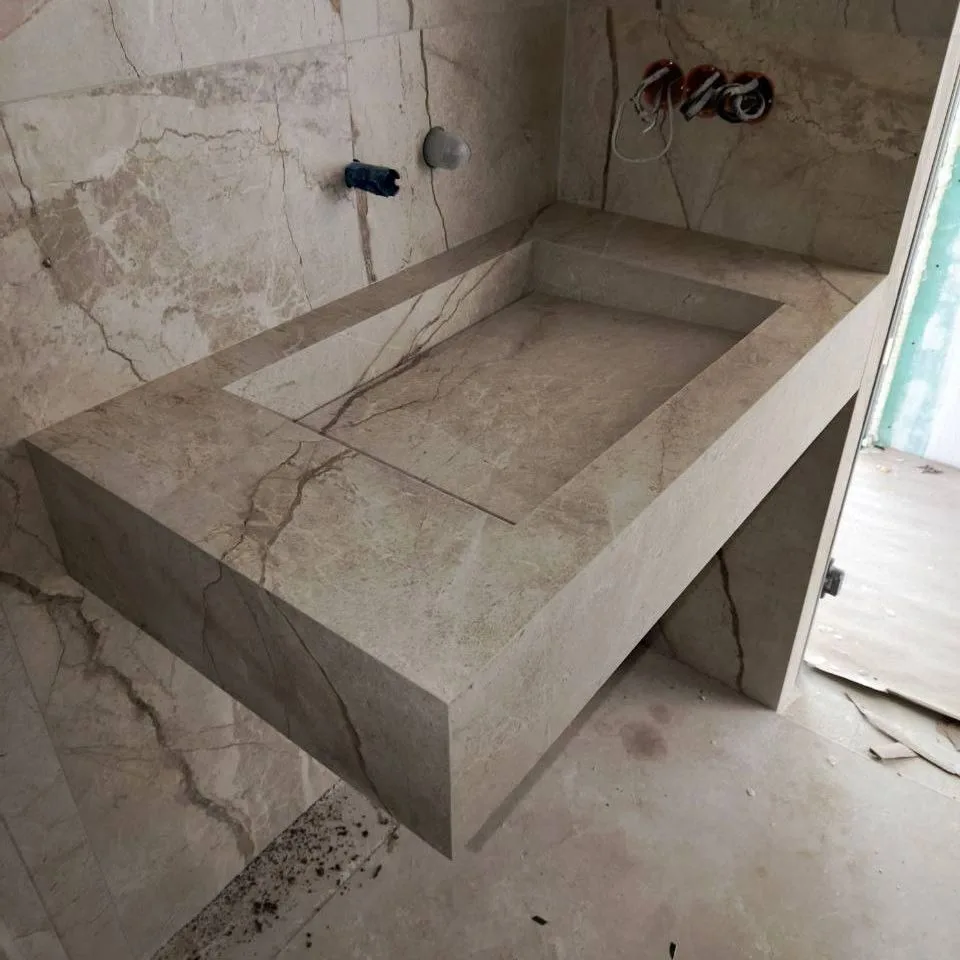 Умивальник підвісний Luxestone 120x55x16 см з керамограніту, зі щілинним зливом та повортною ревізією (Stonesink_model_10_2) - Фото 3