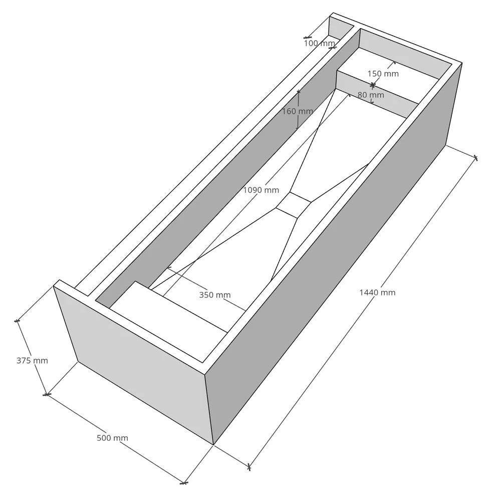 Умывальник подвесной Luxestone 144x50x37.5 см из керамогранита, со съемной деталью вкладышем (Stonesink_model_1_3) - Фото 5