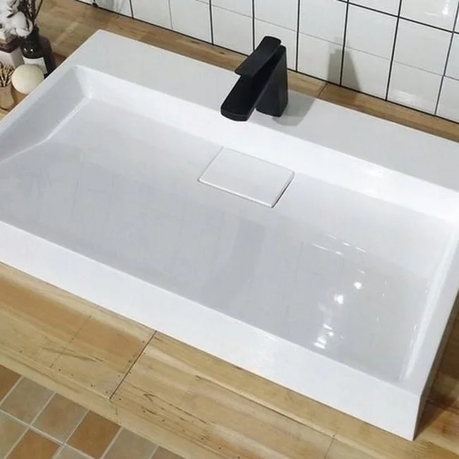Умывальник подвесной Luxestone 144x50x37.5 см из керамогранита, со съемной деталью вкладышем (Stonesink_model_1_3) - Фото 4