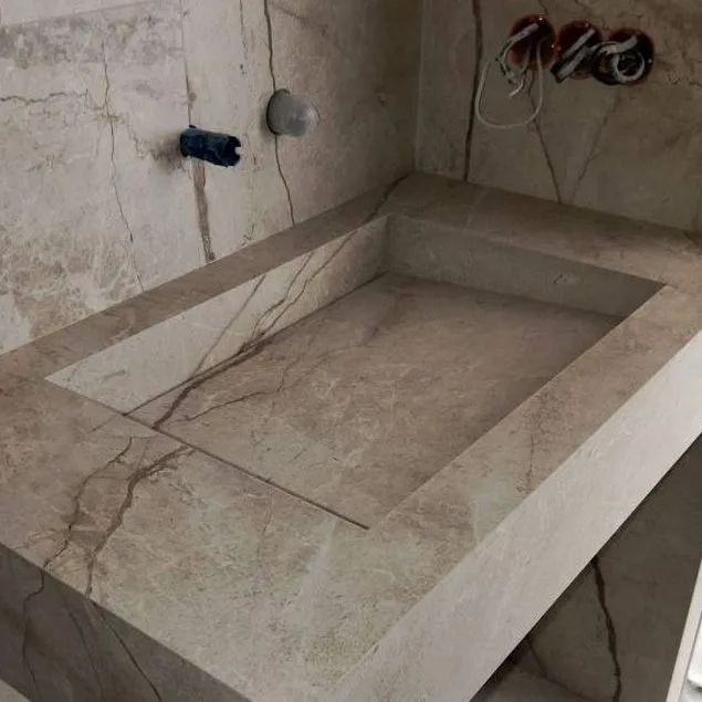 Умывальник отдельностоящий Luxestone 70x37x85 см из керамогранита, слив конверт, фальш дно (Stonesink_model_2_3) - Фото 4