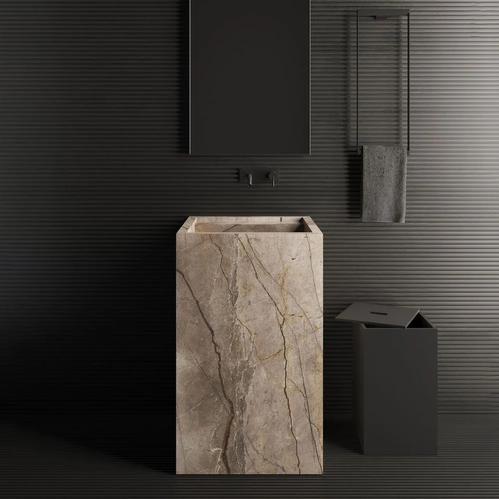 Умывальник отдельностоящий Luxestone 50x50x85 см из керамогранита, с щелевым сливом и поворотной ревизией (Stonesink_model_3_2) - Фото 2