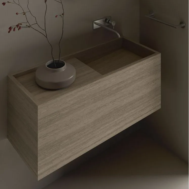 Умивальник підвісний Luxestone 110x40x50 см з керамограніту з бортиком, злив конверт, фальш дно (Stonesink_model_8_3) - Фото 3