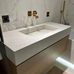Умивальник підвісний Luxestone 120x55x16 см з керамограніту, зі щілинним зливом та повортною ревізією (Stonesink_model_10_2) - Фото 1