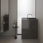 Умивальник окремостоячий Luxestone 70x37x85 см з керамограніту, під донний клапан врівень, злив конверт (Stonesink_model_2_5) - Фото 2