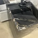 Умивальник окремостоячий Luxestone 70x37x85 см з керамограніту, під донний клапан врівень, злив конверт (Stonesink_model_2_5) - Фото 4