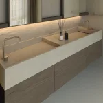 Умивальник підвісний на 2 чаші Luxestone 194x45x20 см із керамограніту, зі щілинними зливами та поворотними ревізіями (Stonesink_model_7_2) - Фото 3