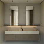 Умывальник подвесной на 2 чаши Luxestone 194x45x20 см из керамогранита, под донные клапаны заподлицо, слив конверт (Stonesink_model_7_5) - Фото 2