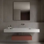 Умивальник підвісний Luxestone 130x50x16 см з керамограніту, з бортиком, зі щілинним зливом та поворотною ревізією (Stonesink_model_9_2) - Фото 2