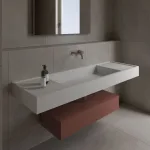 Умивальник підвісний Luxestone 130x50x16 см з керамограніту, з бортиком, зі щілинним зливом та поворотною ревізією (Stonesink_model_9_2) - Фото 3