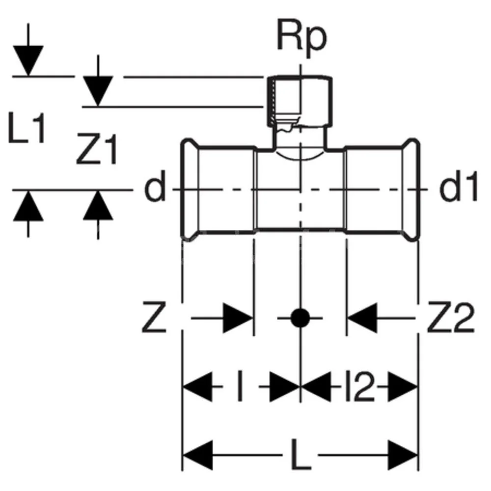 Трійник Geberit Mapress перехідний, внутрішнє різьблення, d=22мм, Rp=3/4 (31308) - Фото 3