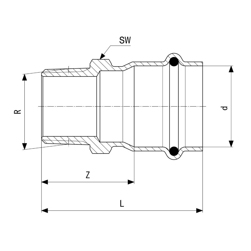 Соединительный элемент Viega Sanpress Inox, d=18 мм, НР=1/2, нержавеющая сталь (436469) - Фото 3