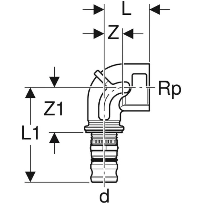 Переходный отвод Geberit Mepla 90° с внутренней резьбой: CC499K, d=32мм, Rp=1 (604.258.00.5) - Фото 3