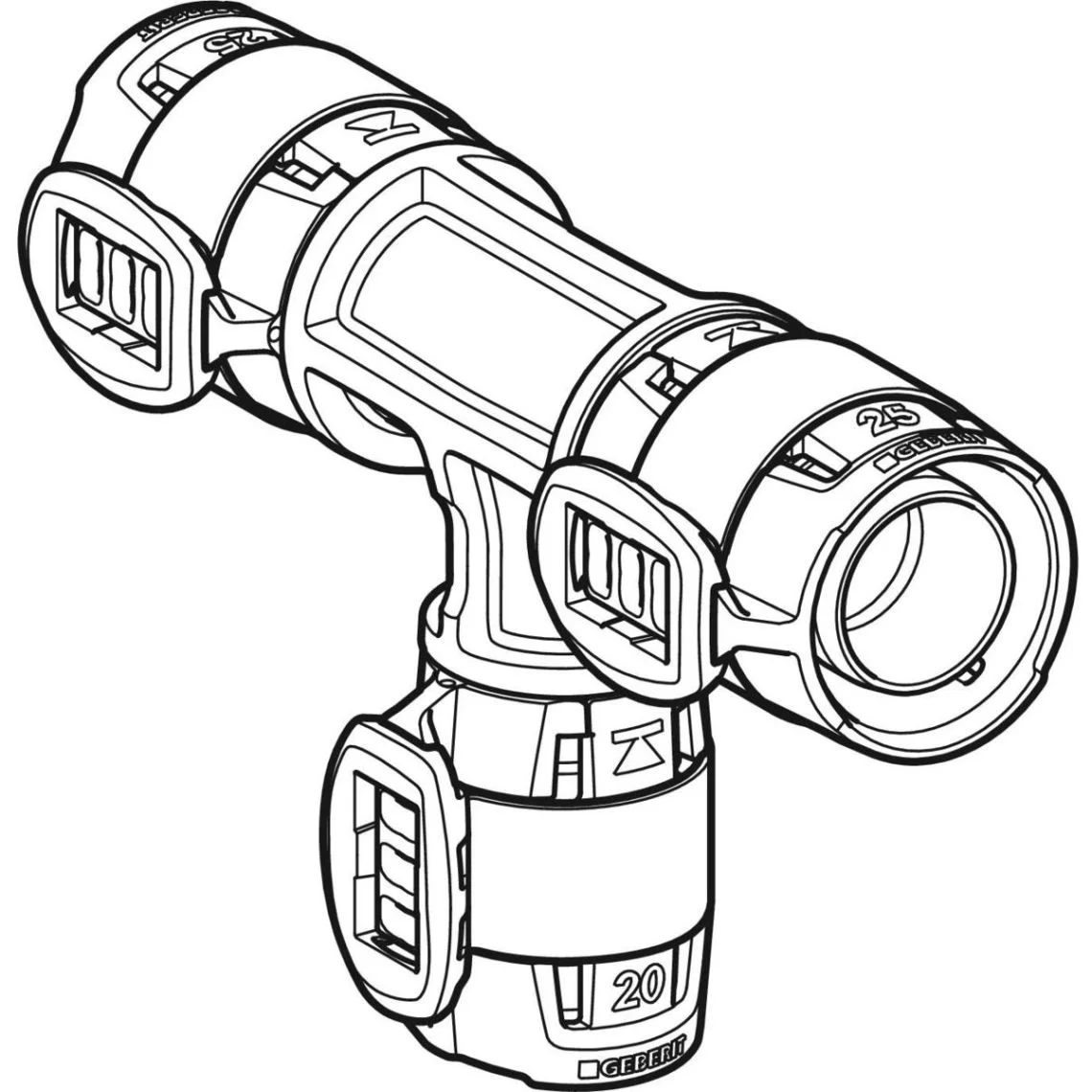 Тройник Geberit FlowFit переходной: материал=PPSU, d=16мм, d1=20мм, d2=16мм (620.121.00.1) - Фото 2