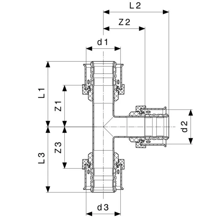 Тройник Viega Smartpress d1=20 мм, d2=16 мм, d3=16 мм, нержавеющая сталь (729967) - Фото 3