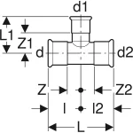 Тройник Geberit Mapress переходной из углеродистой стали: d=22 мм, d1=18 мм, d2=22 мм (21207) - Фото 3