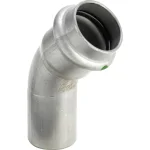 Отвод Viega Sanpress Inox, d=18 мм, 45°, гладкий концевик, нержавеющая сталь (435394) - Фото 1