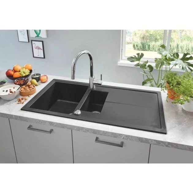 Кухонна мийка Grohe K400 31642APO 1000х500 мм, 1.5 чаші, Granite Black (31642AP0) - Фото 2