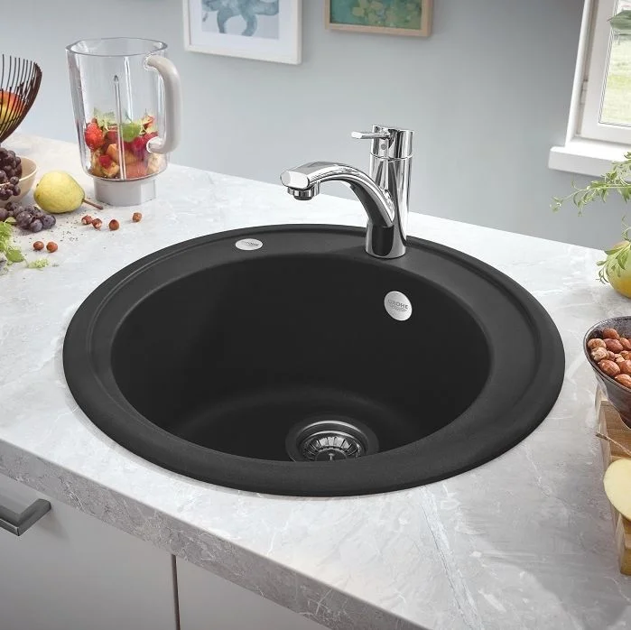 Кухонная мойка Grohe K-series D=510 мм, врезная в столешницу, Granite Black (31656AP0) - Фото 2
