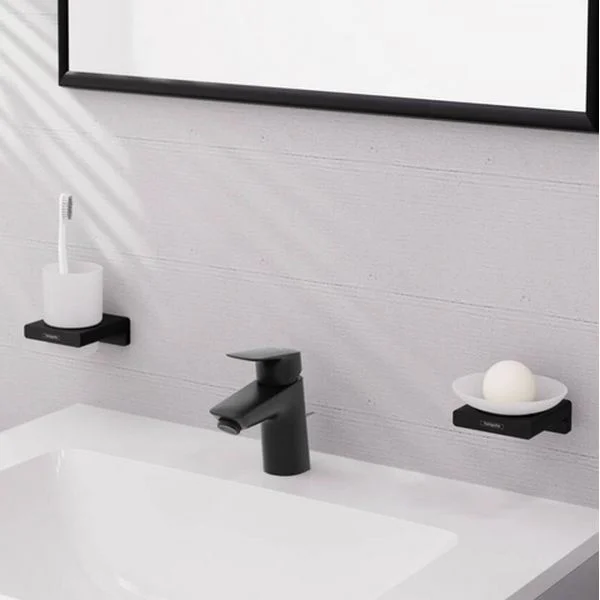 Смеситель для умывальника Hansgrohe Logis со сливным клапаном Push-Open, черный матовый (71077670) - Фото 2