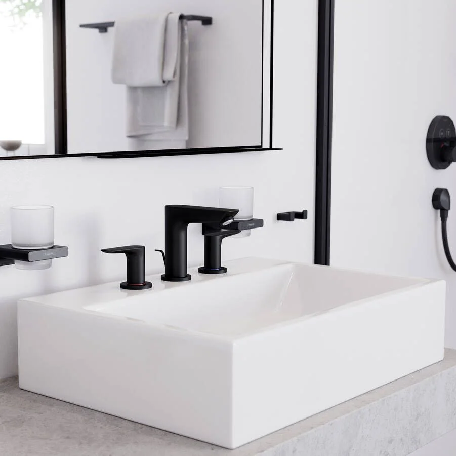 Смеситель для умывальника Hansgrohe Talis E на 3 отверстия, черный хром (71733340) - Фото 2