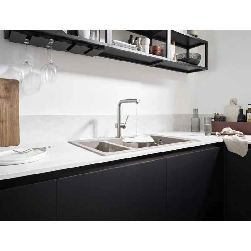 Смеситель кухонный Hansgrohe Talis 270 1jet с вытяжным изливом Sbox, стальной (72809800) - Фото 2