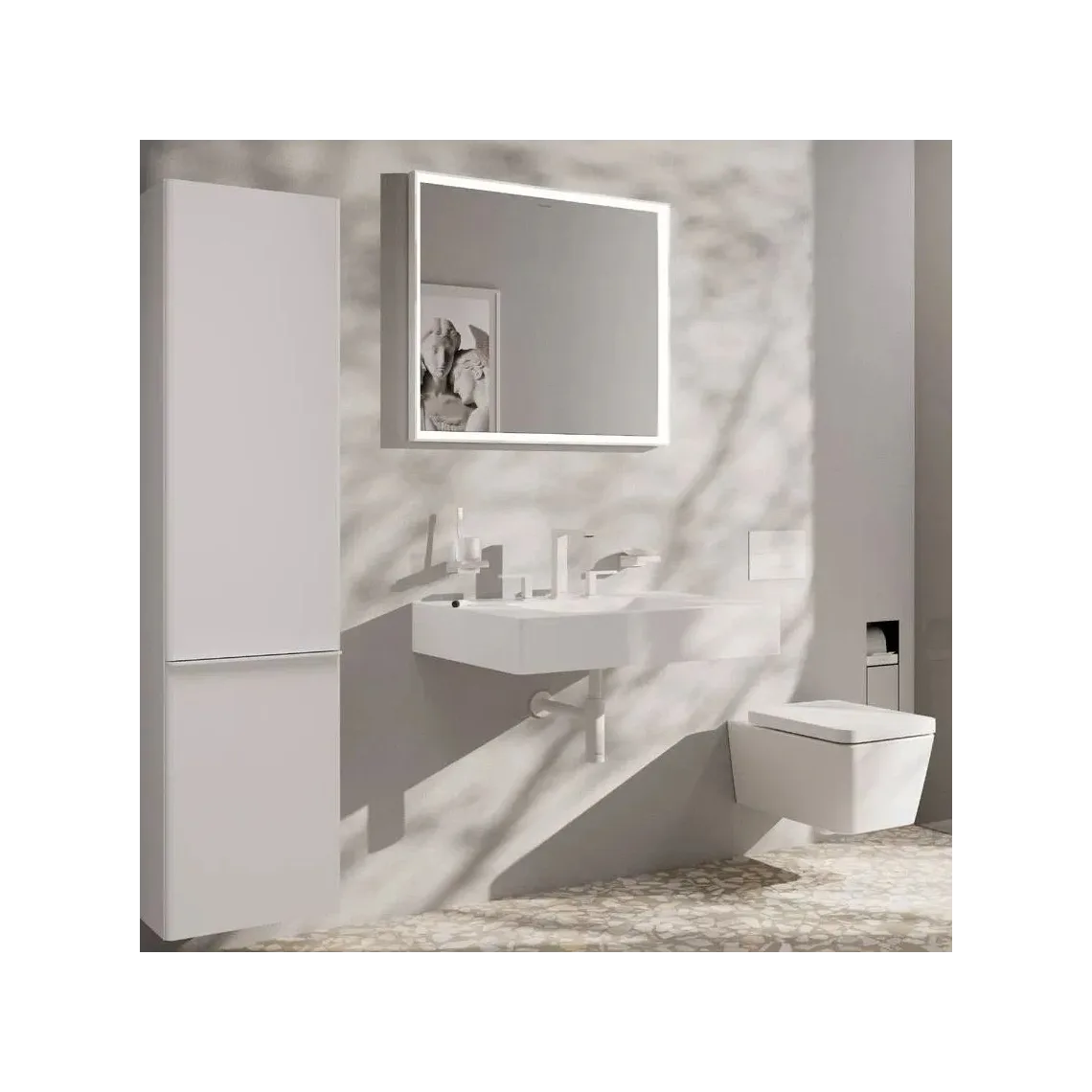 Смеситель для умывальника Hansgrohe Tecturis E EcoSmart+ Push-Open, на 3 отверстия, Matt White (73030700) - Фото 2