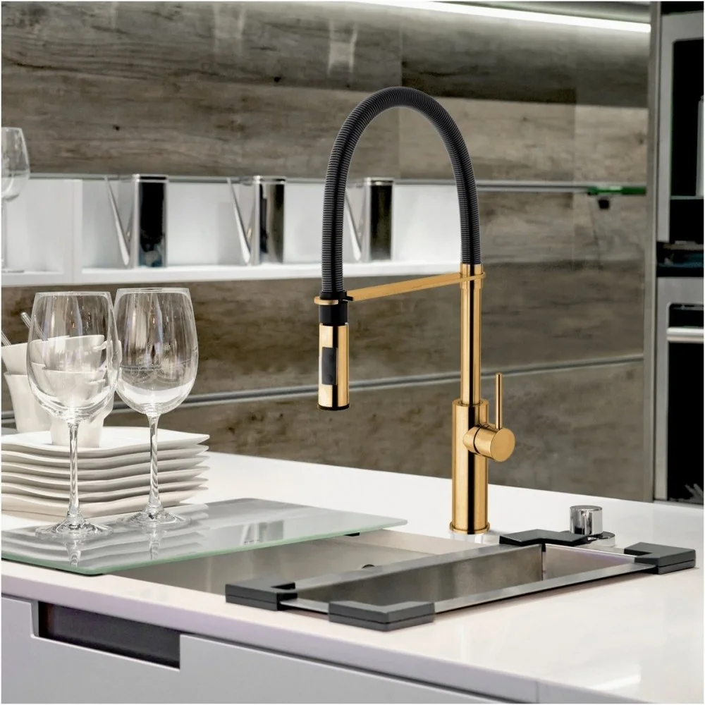 Смеситель для мойки Paffoni Light Professional, Brushed honey gold/ Matt black (LIG179HGSPNO) - Фото 2